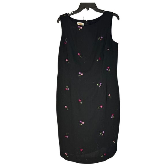 Talbots Dresses & Skirts - Talbots Black Sleeveless Sheath Dress with Pink Floral Embroidery Size 14